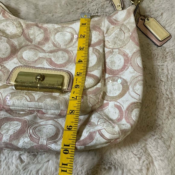 Coach Kristin Op Art Shoulder Bag Pink Cream Sequin Convertible Strap #16791 - Picture 8 of 15